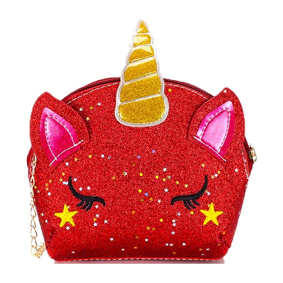 Unicorn With Horn 🦄 Red Leather Crossbody Bag - Picture 2 of 2